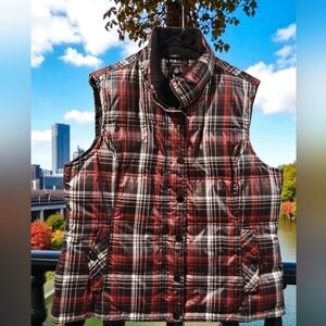 Tommy Hilfiger Down Feather Insulated Black Plaid Tartan Puffer Vest Womans XL